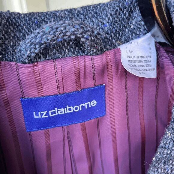Vintage Liz Claiborne Wool Blend Speckled Blue Tweed Blazer, SZ 12 NWOT - Picture 4 of 9